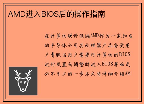 AMD进入BIOS后的操作指南